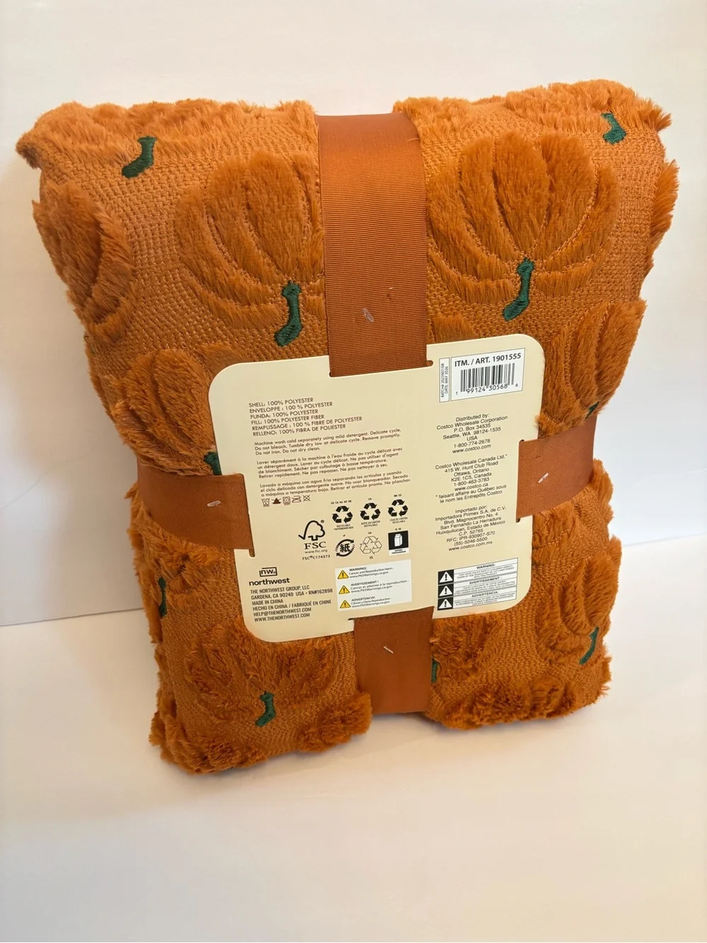NWT Costco Halloween Faux Fur Embroidered Throw Blanket Pumpkin 60x70